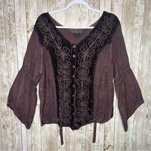 Agan Traders Women's Medieval Bohemian Embroidered Button Up Shirt Size 1X